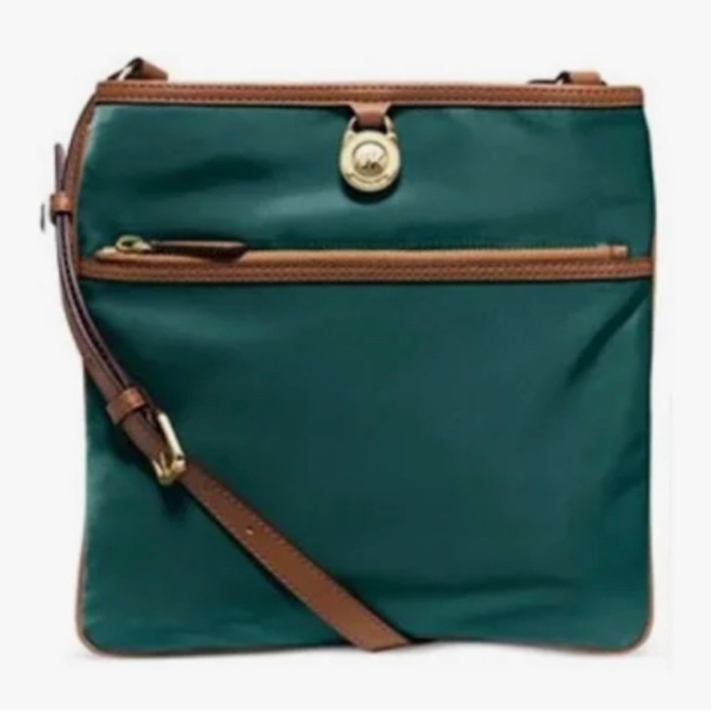 MICHAEL KORS ~ Kempton Large Aqua Nylon & Adjustable  Leather Crossbody
